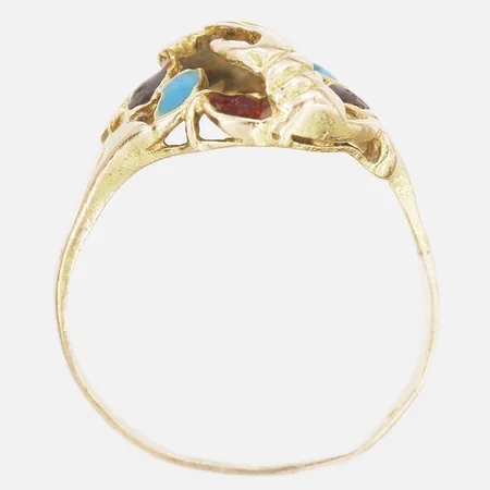 Ring med färgad emalj, skador, stl: 17¼, bucklor, 14K guld Vikt: 2 g