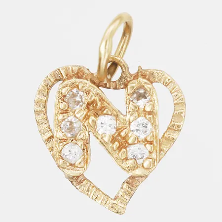 Hänge, "N", med vita stenar, höjd 18mm, bredd 14mm, 18K guld Vikt: 1,4 g