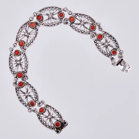 Armband med färgade stenar, längd: ca 17,5cm, bredd: ca 10-13mm, 800/1000, silver Vikt: 12,5 g