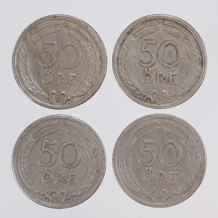 4st Mynt 50-öre Gustav V, slitage nickel 