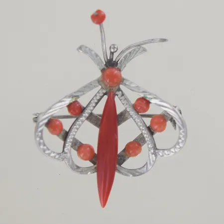 Brosch med koraller?, höjd 4 cm, bredd 3,5 cm sten saknas, Silver Vikt: 5,3 g