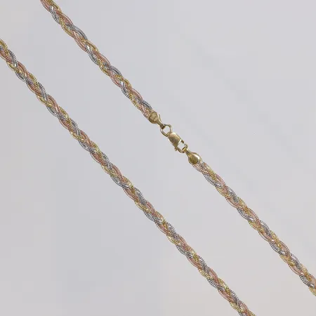 Collier flätat trefärgat 42,5cm bredd 3mm, GHA 18K Vikt: 6,2 g