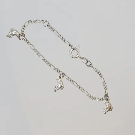 Armband Figaro med delfin-berlocker 16cm bredd 2mm, GFAB silver 925/1000 Vikt: 2,6 g