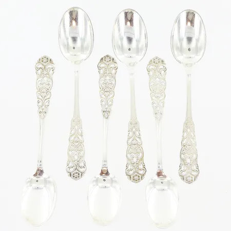 6 kaffeskedar, 115cm, norsk modell, silver 830/1000. Vikt: 60 g