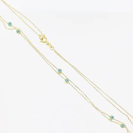 Collier, 2-radigt, ögon i konstmassa, 42,2cm, bredd 0,4-3mm, Ankarlänk, 14K Vikt: 3,5 g
