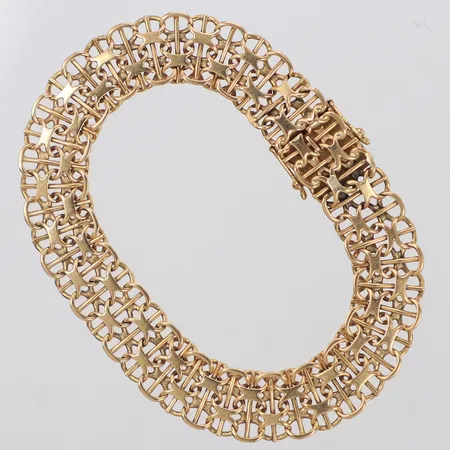 Armband X-länk med stav, längd 19,5cm, bredd 11,4mm, år 1965, 18K  Vikt: 19,9 g