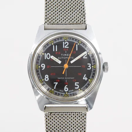 Armbandsur, Timex Viscount Automatic, stål, 70-tal, Ø 34mm, repigt glas, stållänk ej original