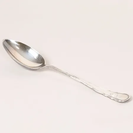 Matsked, modell Hallbergs Chippendale, C. G. Hallbergs Guldsmedsaktiebolag, Stockholm år 1933, längd: 219 mm, monogramgravyr, silver. Vikt: 58 g