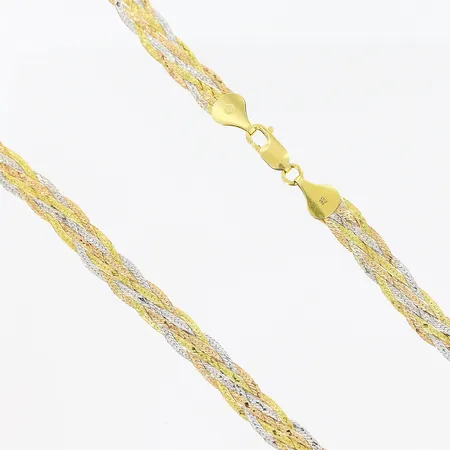 Collier, flätad modell, 45cm, bredd 8mm, gul/röd/vitguld, 18K Vikt: 15,6 g