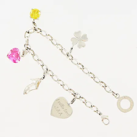 Armband Thomas Sabo, 19,5cm, bredd 5mm, 5 berlocker 2 med sten 1 med gravyr: I Vått & Torrt J.A.A,  silver 925/1000. Vikt: 22,3 g