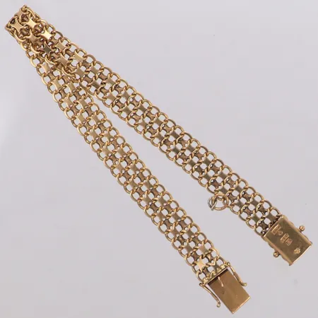 Armband x-länk, längd 19,5cm, bredd 9mm, ögla till berlock, 18K Vikt: 14,8 g