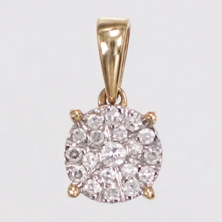 Hänge, diamanter 1x ca0,02ct + 18x ca0,005ct, längd 12mm inkl ögla, bredd 6,4mm, Guldfynd, 18K  Vikt: 0,7 g