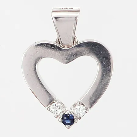 Hänge hjärta med blå sten, troligen safir, diamanter 2x0,03ct, 15x18mm, vitguld, 14K Vikt: 2,4 g