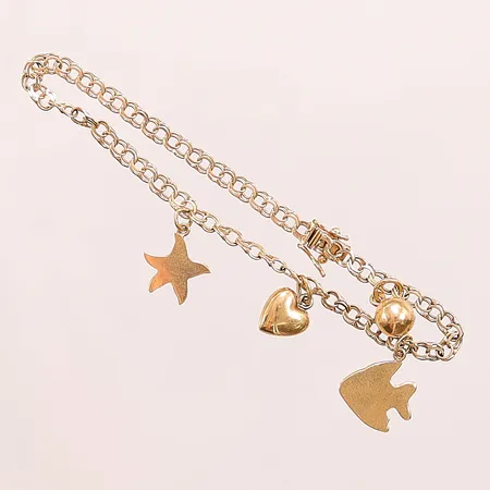 Armband Bismarck, 18,5cm, bredd:4mm, berlocker, 18K 6,4g.