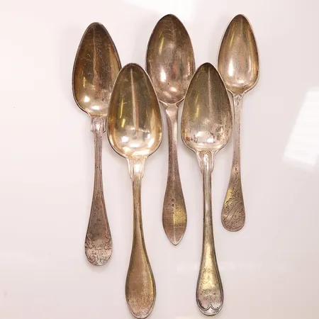 5 Skedar, gravyr, 830/1000 Silver 269,8g.