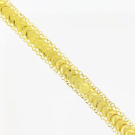 Armband, myntimitationer, justerbar storlek 18-19,5cm, bredd 13mm, skevheter, 21K. Vikt: 8 g