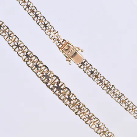 Collier X-länk, doserad, bredd 5-8 mm, längd 43,5 cm, 18K. Vikt: 14,9 g