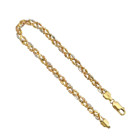Armband, 18K guld, trefärgad modell, Guldfynd (GHA), längd 19,0 cm, bredd 4 mm, fint skick Vikt: 6,6 g