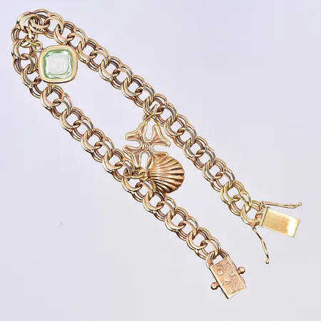Armband Bismarck med berlocker, längd 18,5 cm, bredd 7 mm, 18K. Vikt: 18,4 g