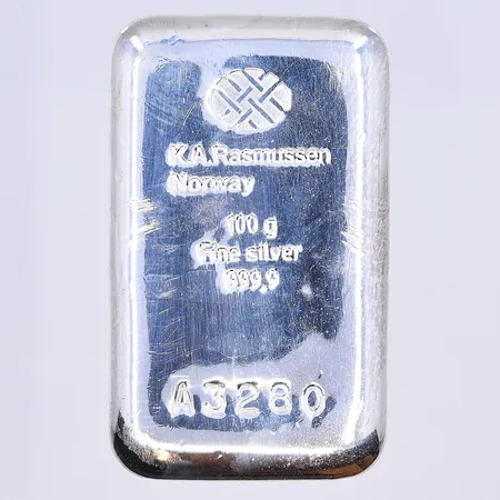 Silvertacka 100g, K.A.Rasmussen Norway, fine silver, 999,9/1000 silver 