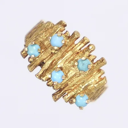 Ring med turkosa stenar, stl 16, bredd 2,5-12mm, 18K Vikt: 5,4 g