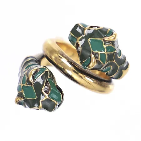 Ring, Gucci Panther, stl ca 16/10, bredd 6-26mm, förgylld metall med emalj och vita stenar, märkty "Gucci Made in Italy", med box och tygpåse