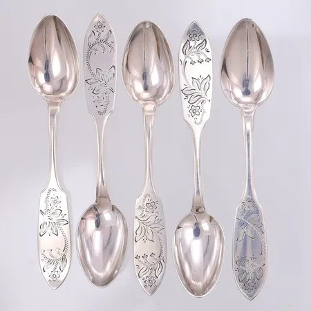 5 Kaffeskedar, modell Tornedal, ca 12cm, 830/1000 silver Vikt: 70,7 g