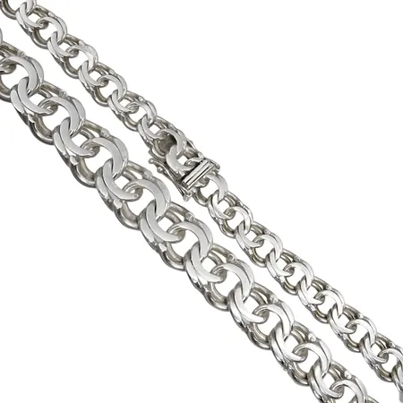 Halskedja Bismarck, silver 925/1000, kraftigare modell, Guld Carlsén Ab (CCC), längd knäppt 44,5 cm, bredd 8-13 mm, fint skick Vikt: 46,9 g