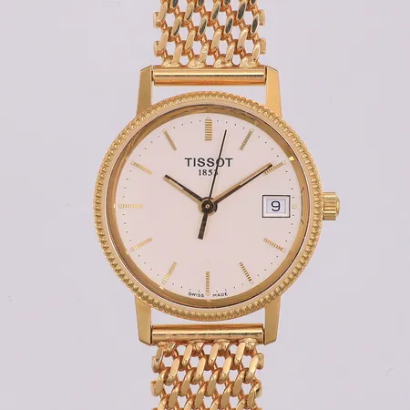 Damur Tissot, quartz, Ø24mm, personlig gravyr, står still, 18K, armband, Pansar, 17cm, bredd 12mm, 18K, etui Vikt: 37,2 g