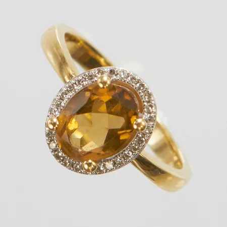 Carmorséring, citrin samt diamanter 27 x ca 0,005ct, Ø16, bredd: 2,2-10,5mm, GHA, 18K Vikt: 3,2 g