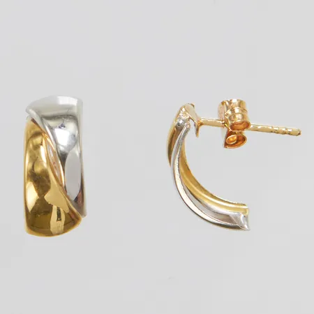 Örhängen, halvcreoler, 12,8x5,6mm, tvåfärgade, omaka snurrebussar, 18K
