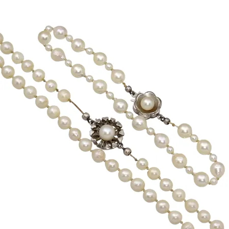 Pärlcollier och armband, odlade sötvattenspärlor, lås i silver 835/1000, Ø3-6 mm, längd 21/45cm, behöver träs om, Vikt: 0 g