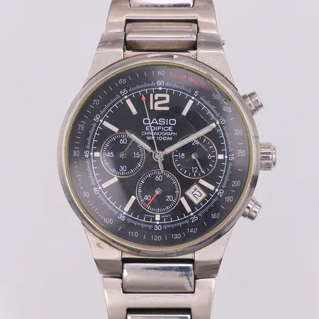 Herrur, Casio Edifice, quartz, Ø39mm, kronograf, referensnummer 2711, stål, viklås, 19,5cm, nollställer ej, skadat & repigt glas, inga tillbehör Vikt: 0 g