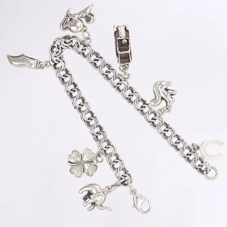 Armband Bismarck med berlocker, 17,5cm, bredd 6mm, silver 830-925/1000 Vikt: 19,5 g