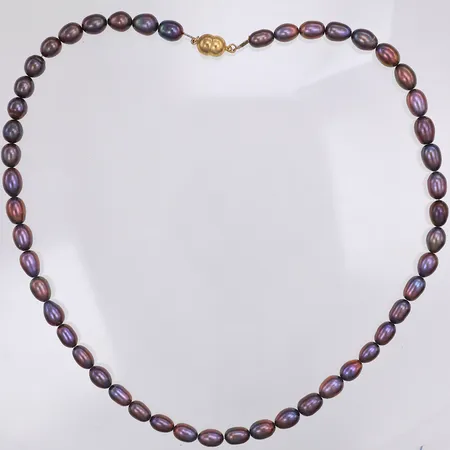 Pärlcollier, odlade sötvattenpärlor, oregelbundna, 6,5-7,5mm, 50cm, magnet/metallås Vikt: 0 g