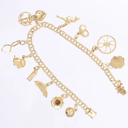 Armband Bismarck med berlocker, 18,5cm, bredd 4,5mm, finns en ögla för en berlock till, 18K Vikt: 14,2 g