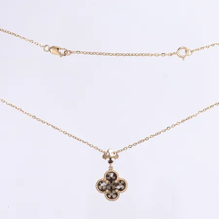 Halscollier med grå/rökig sten, ställbar längd 44/49cm, breddd 1mm, hängande del 21x13mm, tillv. CHJ Jewellery, Kina, med originallåda, roséguld 18K Bruttovikt: 4,2g Vikt: 4,2 g