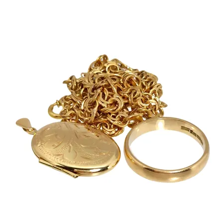 Diverse guld, 18K guld, slitage/gravyr Vikt: 23,3 g