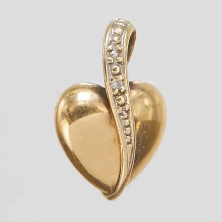 Hänge, hjärta, åttkantslipad diamant 1x ca 0,005ct, 15,2x9,8mm, tvåfärgad, 14K Vikt: 0,7 g