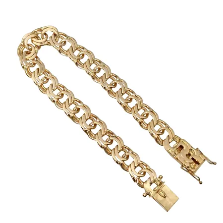 Armband Bismarck, 18K guld, kraftigare modell, Guldvaruaktiebolaget G. Dahlgren & Co Ab, Malmö, svensk kontrollstämpel, längd knäppt 18,5 cm, bredd 9 mm, fint skick Vikt: 28,9 g