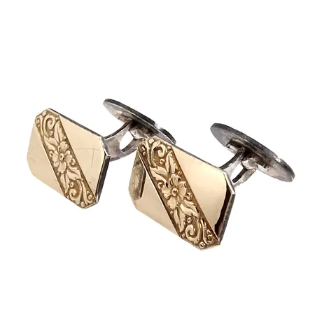 Manschettknappar, ett par, silver, förgylld front, mått 12x19,5 mm, tillverkarstämplar W&A Vikt: 10,2 g