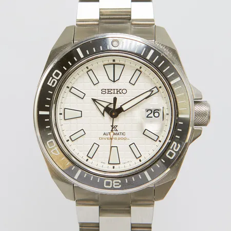 Herrur Seiko Prospex Samurai, stål, automatisk, ref: SRPE37, boettnr: 4R35-03W0, snr: 067319, datum, stållänk ej original, viklås, box. Vikt: 0 g