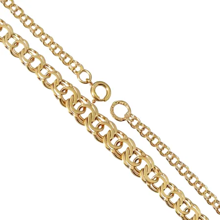 Halskedja Bismarck, 18K guld, doserad modell, längd 46 cm, bredd 3-6,5 mm, något otydlig svensk tillverkarstämpel, fint skick  Vikt: 9,4 g
