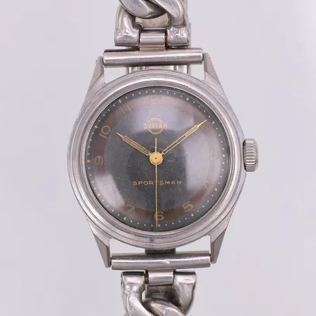 Herrur Svalan Sportsman, antimagnetic Ø34mm, manuell, stål, reglerbart pansarband, gravyr år 1947. Vikt: 0 g