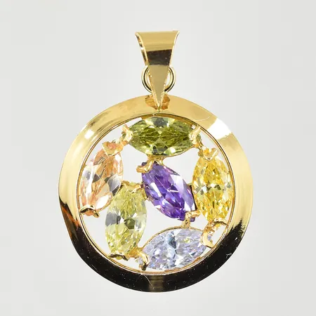 Hänge med färgstenar, Guldfynd, Ø14 mm, 18K. Vikt: 1,5 g