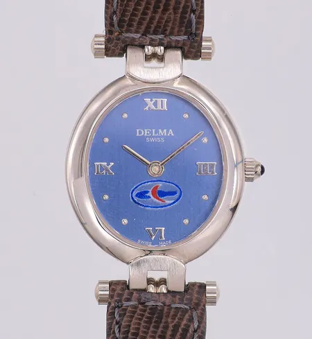 Damur, Delma, quartz, 22 x 24mm, stål, Yemen Airways, läderband, ej använd, står still, box. Vikt: 0 g