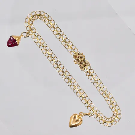 Armband X-länk med 2 berlocker, 18,5cm, bredd 5,5mm,  skadade länkar,18K Vikt: 6,5 g