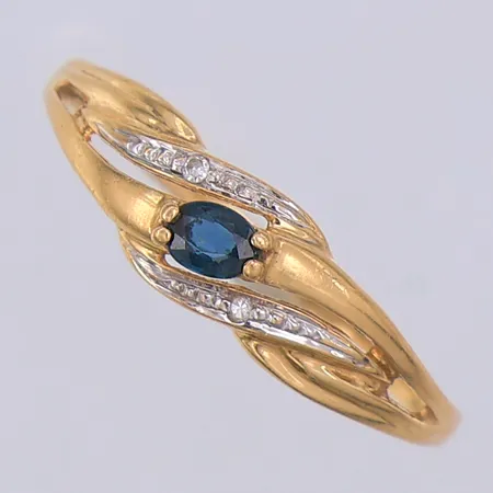 Ring, Guldfynd, safir & diamanter ca 0,1ctv, stl 17¾, 18K Vikt: 1,3 g