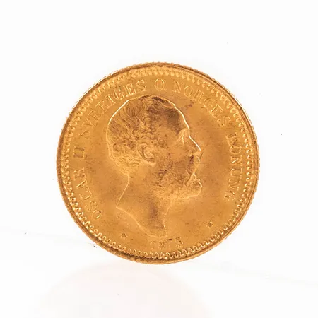 Mynt 10 Kronor, OSCAR II SVERIGES O. NORGES KONUNG, BRÖDRAFOLKENS VAL, 1873, Ø 18 mm, 21,6K. Vikt: 4,5 g Vikt: 4,5 g