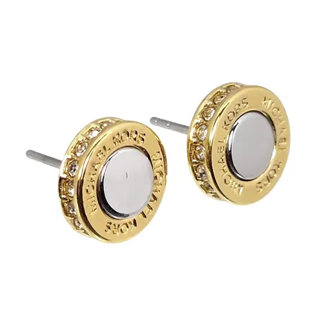 Örhängen, Michael Kors, förgylld metall, vita stenar, diameter 11 mm, en vit sten på baksidan av ena örhänget, mycket fint skick, ploppar saknas